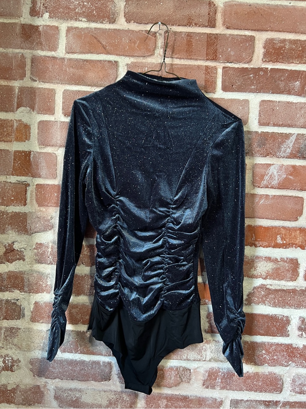 ZARA Glitter Velvet Ruched Long-Sleeve Bodysuit